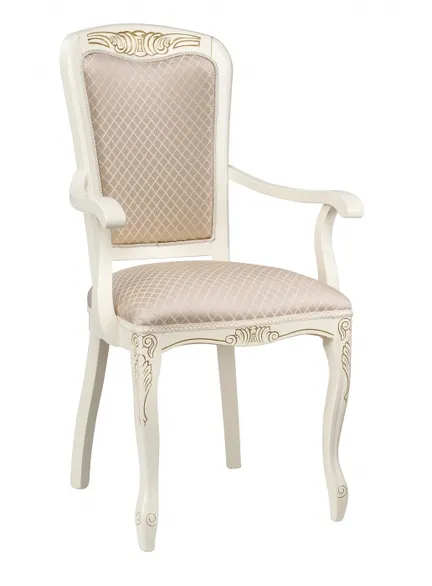 Стул классический с подлокотниками "Клето" (слоновая кость с "золотой" патиной / бежевый) "Tadorna Furniture"